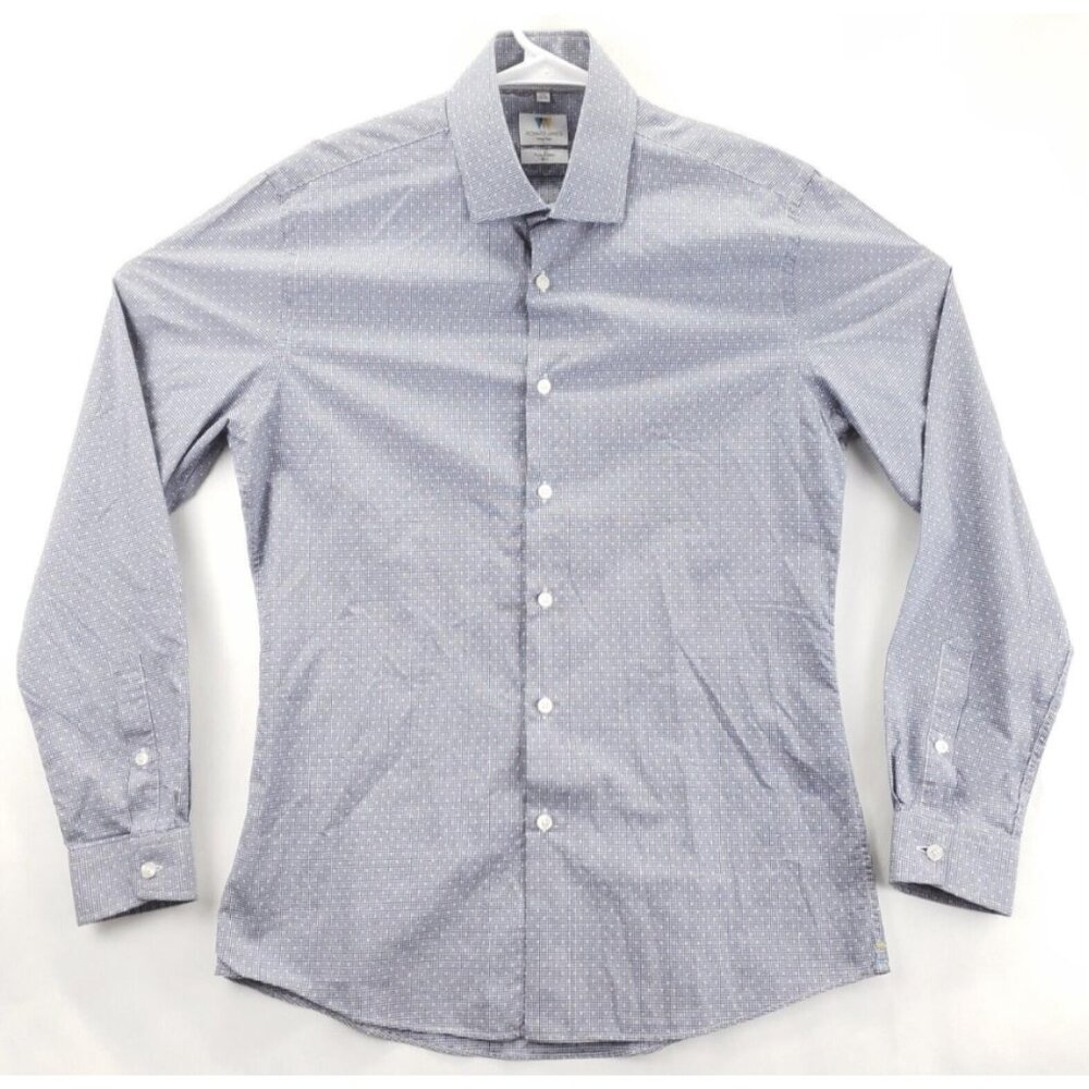 Richard James Mayfair Dress Shirt Men 15.5 39-40 Blue White Pure Cotton Slim Fit